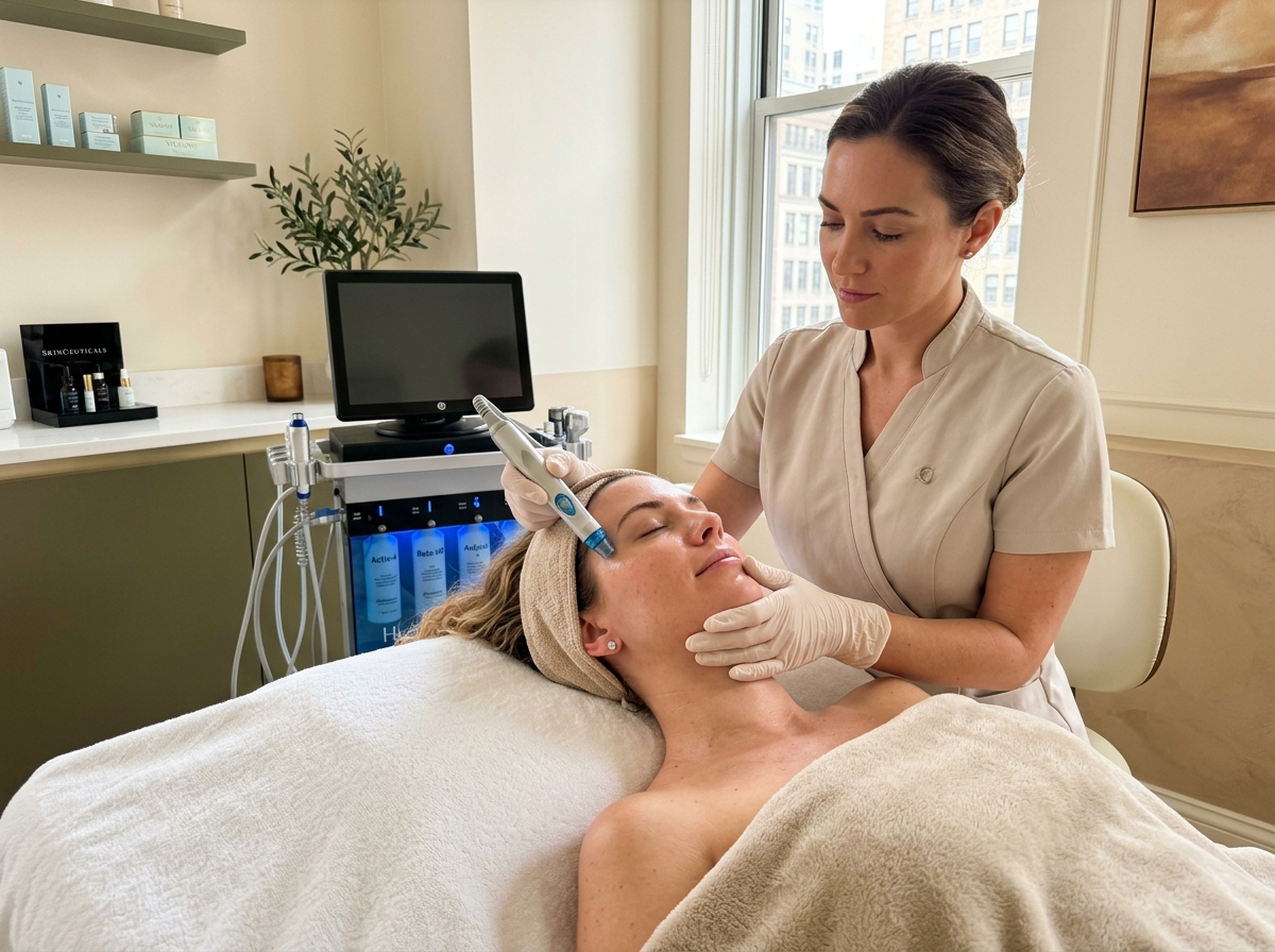 Client receiving a glass skin medical facial in Midtown East Manhattan