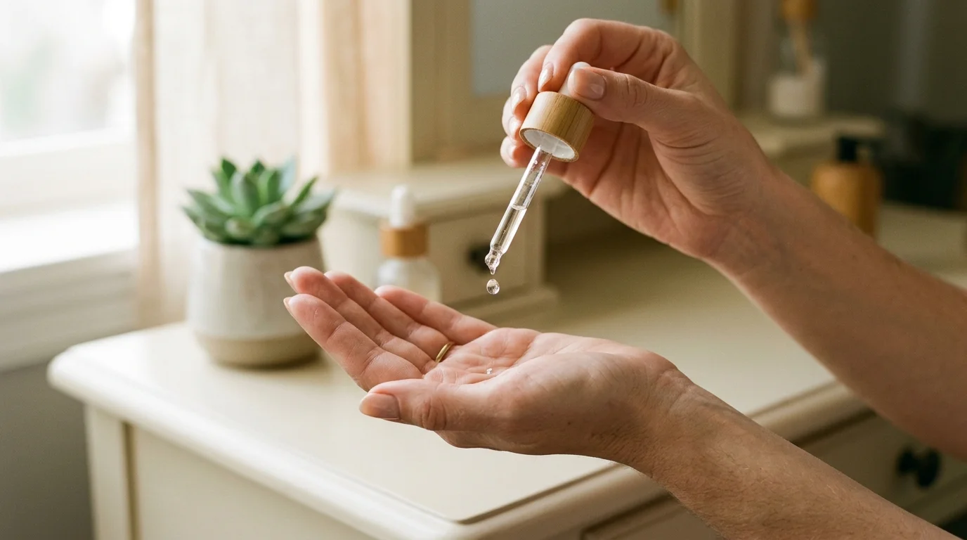 Applying serum as part of an at-home routine between medical facials
