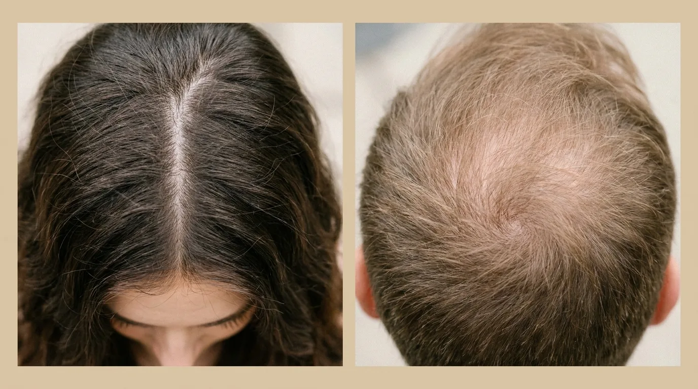 Early hair thinning along a widening part and at the crown, the pattern scalp PRP suits best