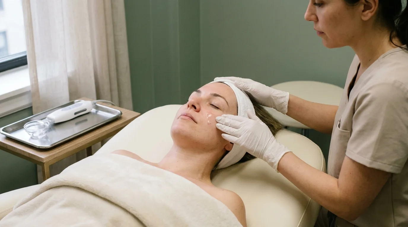 Clinician preparing skin for Glass Skin Microneedling for large pores at Skin Lab Clinic NYC