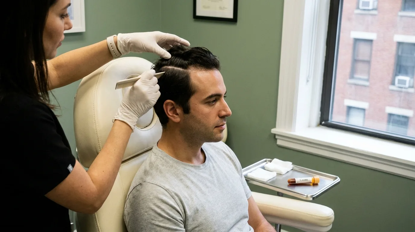 Sectioning the hair into parts before scalp PRP injections at Skin Lab Clinic NYC